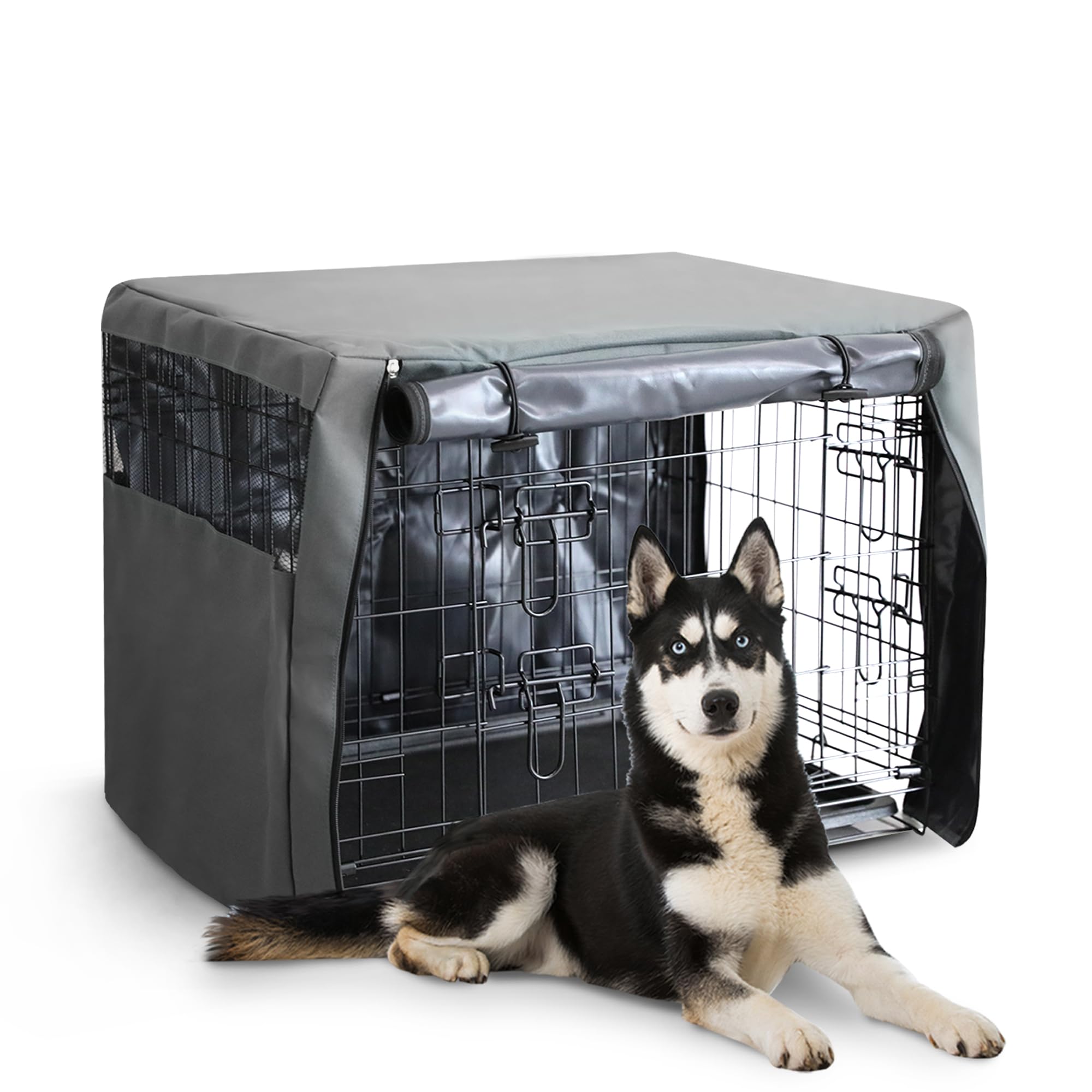 Furdreams Premium Cover for 42 Inch Dog Crate - Polyester with PVC Coating, Two Rolling Doors & Breathable Mesh Windows - Easy Installation & Machine Washable - Cage Cover for Puppy Training (XLarge)