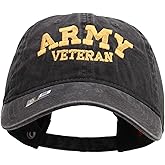 e4Hats.com Army Veteran Letters Embroidered Washed Solid Pigment Dyed Cotton Twill Brass Buckle Cap