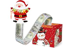 GYGOT Christmas Money Box Pull, DIY Surprise Money Gift Boxes with 100 Transparent Bags, Santa Pull Box for Kids & Adults