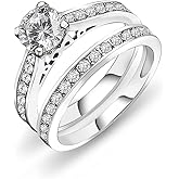 FlameReflection 1 Carat Cubic Zirconia Wedding Engagement Bridal Promise Ring Set for Women with White Gold Plated