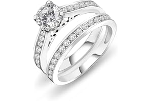 FlameReflection 1 Carat Cubic Zirconia Wedding Engagement Bridal Promise Ring Set for Women with White Gold Plated