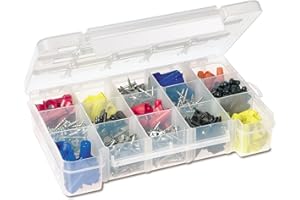 Akro-Mils 05705 Plastic Portable Parts Storage Case for Hardware and Crafts with Hinged Lid and 4 Adjustable Dividers, (8-3/8-Inch x 5-Inch x 1-5/8-Inch), Small, Clear