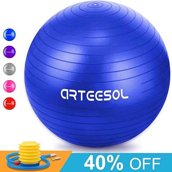 arteesol Gymnastikball, Balance Ball 45cm/55cm/65cm/75cm Yoga Ball mit Pumpe Anti-Burst Fitness Balance Ball für Core Strengt