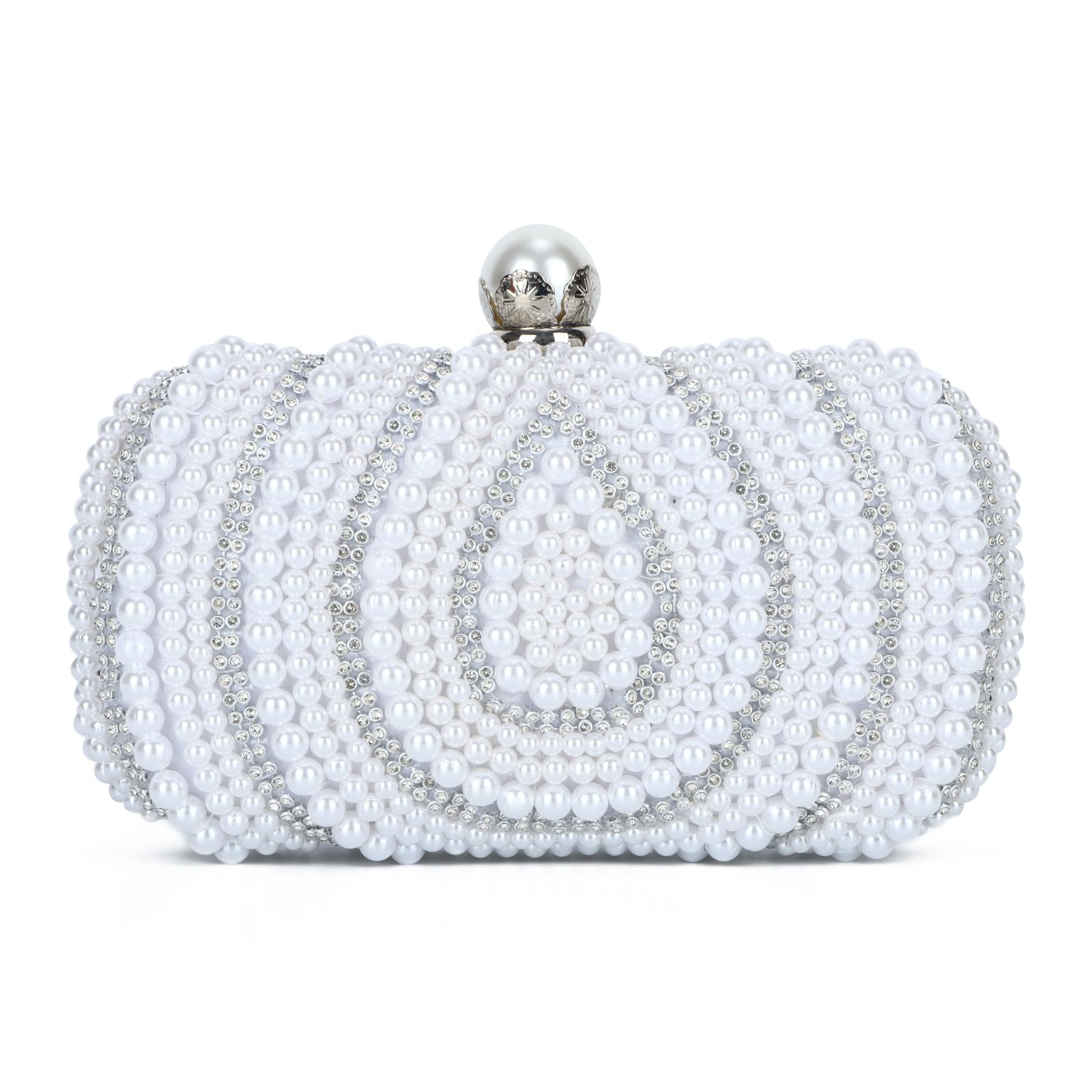 Photo 1 of **DAMAGE**Oweisong White Pearl Clutch Purse for Women Wedding Bridal Clutch Formal Beaded Purse Dress Evening Bag