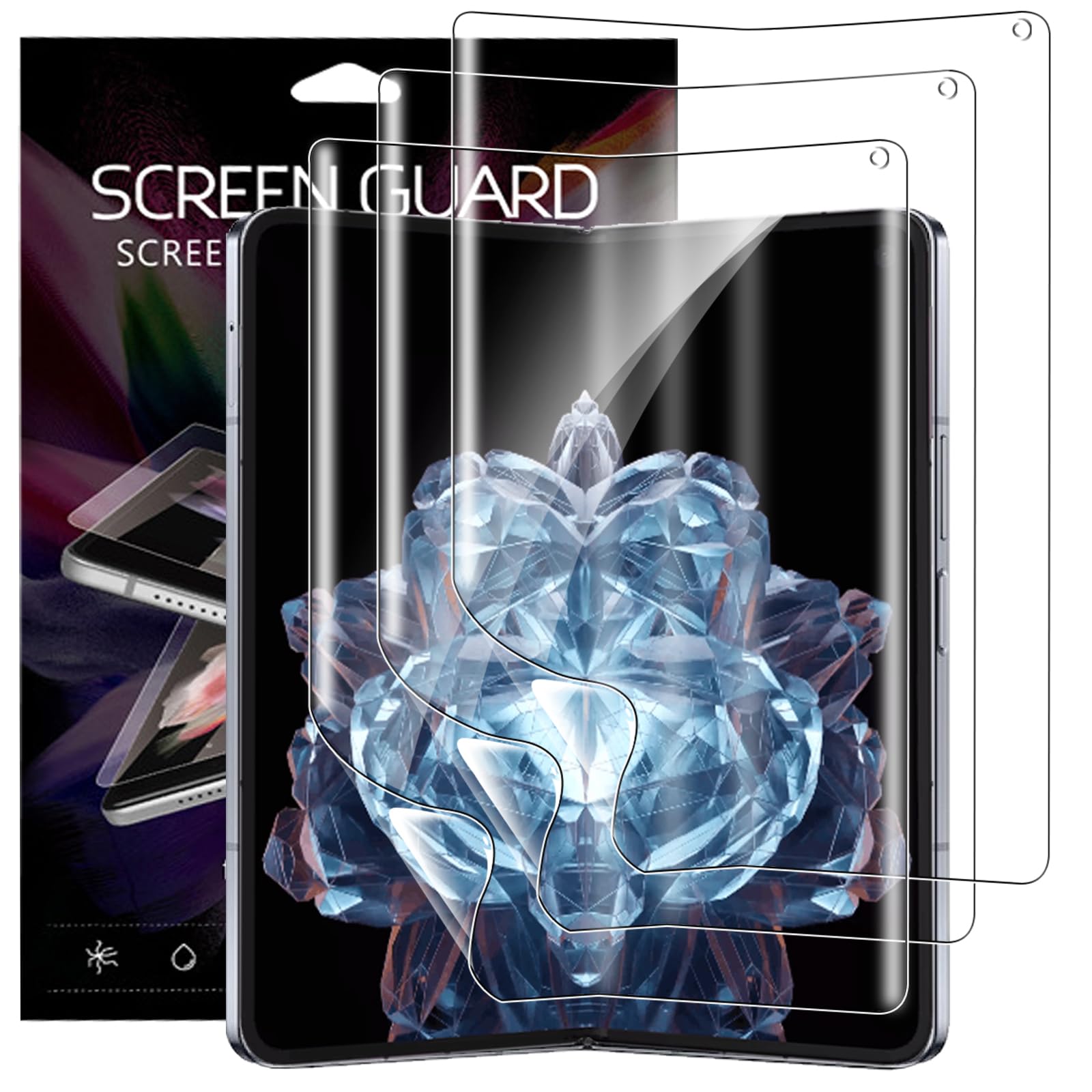 KZIOACSH Inner Screen Protector for OnePlus Open, [3 Pack] Flexible Soft TPU Full Coverage 3D Curved Edge Elastic Protective Cover Film [NOT GLASS] HD Clear Anti-Scratch Shatterproof Hydrogel Film