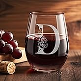 Valentines Day Gifts for Her, Gifts for Women Her Friend Mom Grandma Wife Sister Bridesmaid Nurse, Birthday Galentines Mothers Day Christmas, Personalized Initial Customized Wine Glasses 18OZ(D)