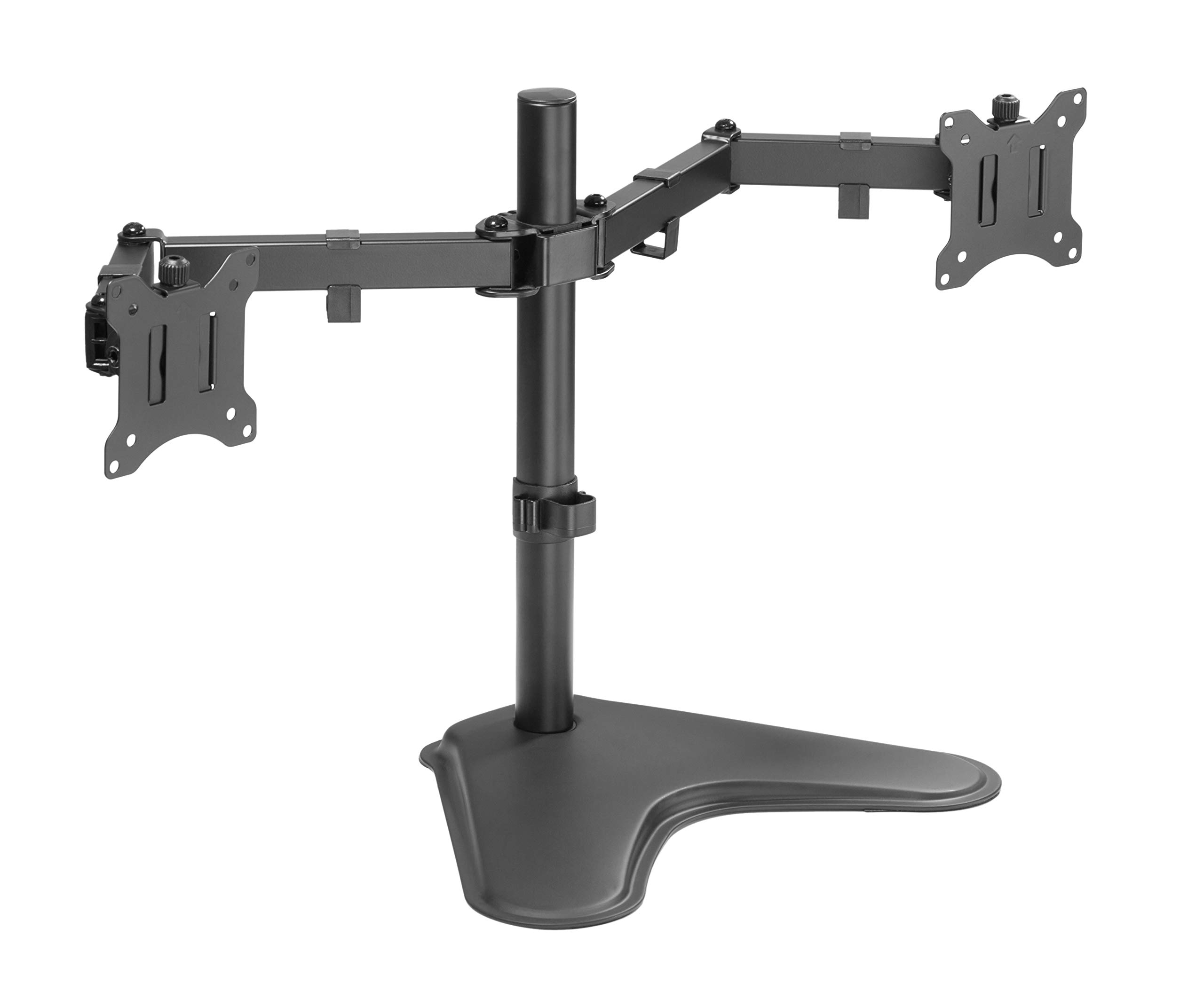 AMER Dual Monitor Stand for 13"-32" Screens, Freestanding Base, Dual Monitor Arm, Tilt ±45°, Swivel 180°, Rotation 360°, Supports 18 lbs, VESA 75x75mm & 100x100mm, Black
