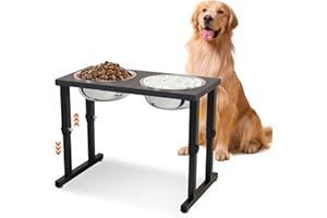DOERPUZ Elevated Dog Bowls Large Breed, Raised Dog Bowl Stand, 10.43"-17.53" H Large Dog Bowls Elevated, 2×3200ML Raised Dog Bowls for Large Sized Dog, Mental Dog Food Water Bowls