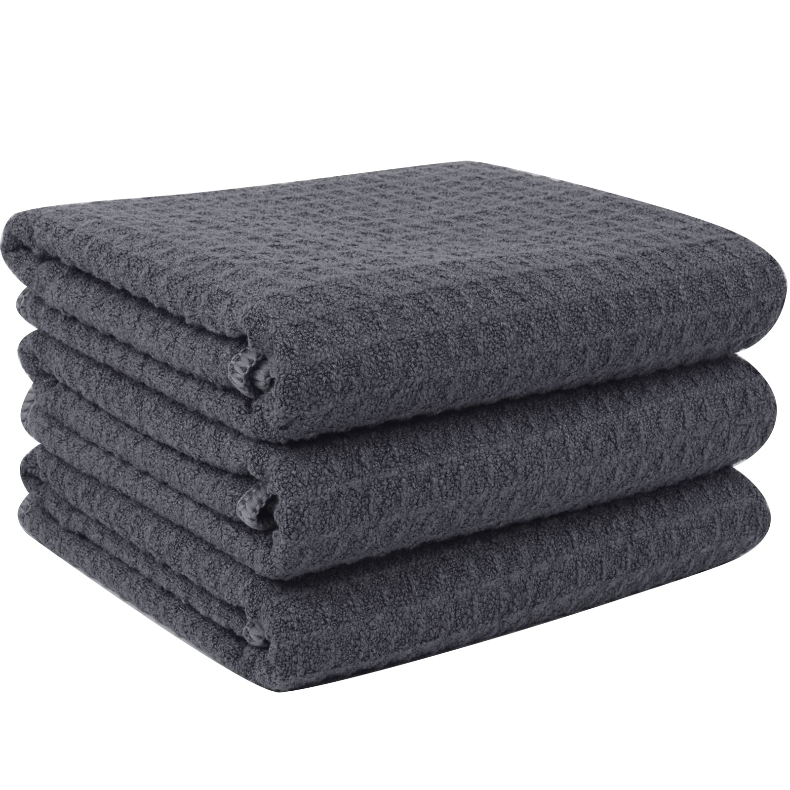 VIVOTE-Microfibre Tea Towels for Kitchen, Waffle No Fluff Lint Residue Reusable Kitchen Dish Towels, Soft Super Water Absorbent Dry Cloths, Dry Quickly Tea Clothes Grey 40x56cm 380gsm