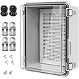 LeMotech ABS Junction Box Hinged Clear Cover Stainless Steel Latch IP67 Waterproof Enclosure with Mounting Plate Wall Bracket
