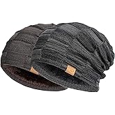 Vgogfly Slouchy Beanie for Men Winter Hats for Guys Cool Beanies Mens Lined Knit Warm Thick Skully Stocking Binie Hat Pairs