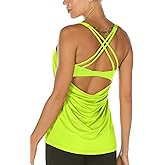 icyzone Workout Tank Tops Built in Bra - Women's Strappy Athletic Yoga Tops, Exercise Running Gym Shirts