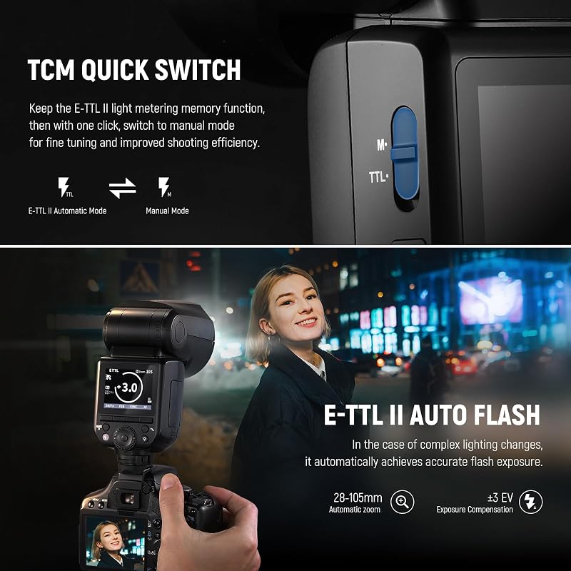 Flash Z2-C 2.4G TTL Speedlite Cabeça redonda compatível com Canon, Flash HSS 76Ws 1/8000s com interface melhorada, 2 lâmpadas de modelação, interruptor TCM TTL/M rápido, bateria 7.2V/3000mAh, flash de 600 mAh