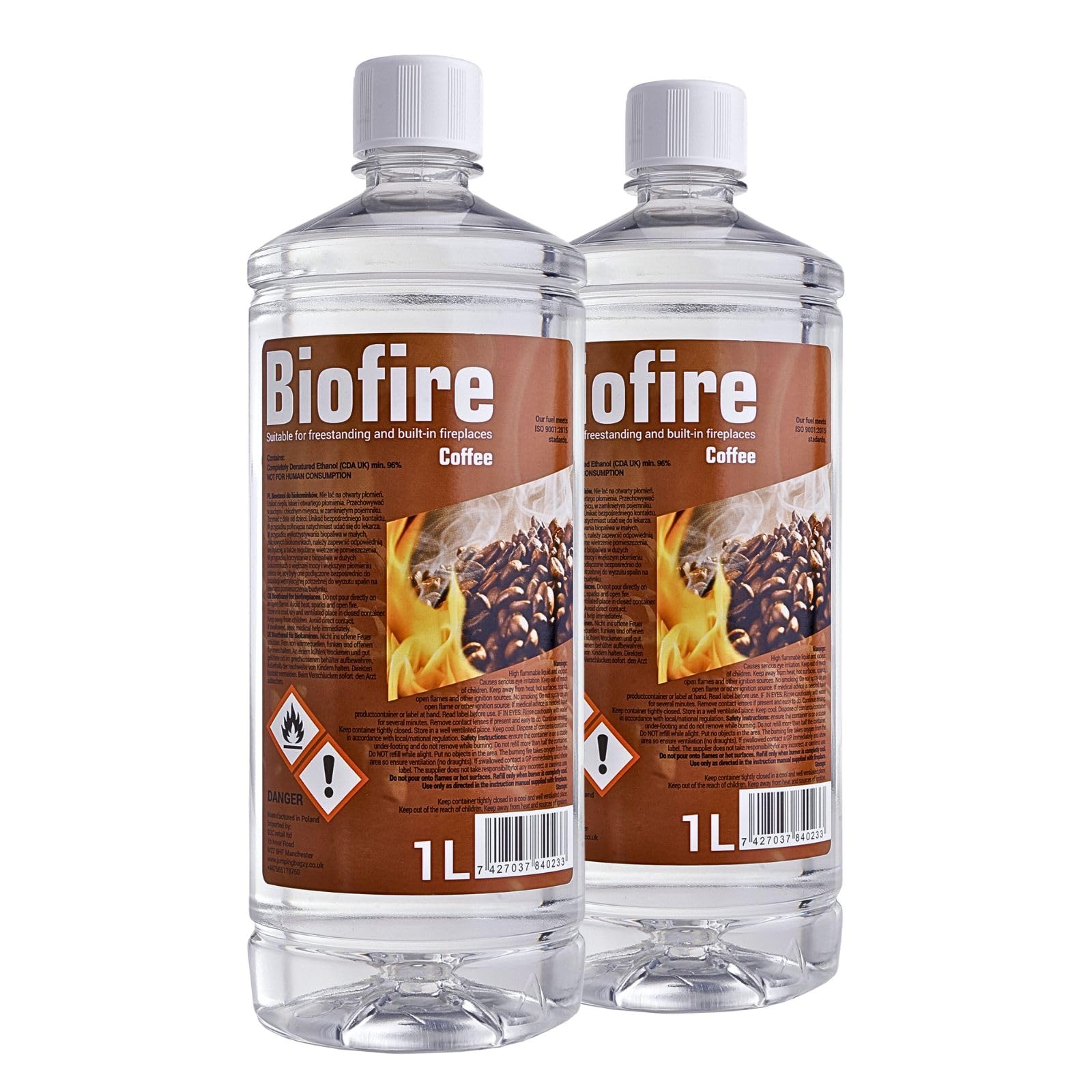 Bioethanol Scented liquid Fuel Eco Line Premium Grade Quality, Clean Burn 1L Containers (Coffee, 1L)