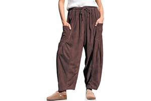 TARSE Womens Corduroy Pants Barrel Casual Loose Baggy Drawstring Wide Leg Palazzo Harem Pants with Pockets