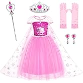 Party Chili Princess Costumes Birthday Dress Up for Little Girls with Crown,Mace,Gloves Accessories 3-12 Years