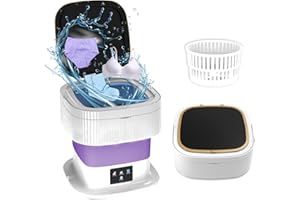 ABXKZ Small Washing Machine, 15L Large Capacity, Portable Washing Machine with Spin Dryer, Mini Foldable Laundry Washer for Travel, RV, Dorm, Capming, Apartment, Socks, Underwear, Baby Clothes, Purple
