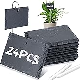 Leifide 24 Sets Plant Labels, Reusable Slate Plant Markers Natural Weatherproof Garden Signs Waterproof Hanging Slate Planter Tags with Metal Stakes and Stone Chalks for Vegetable Flower Pot