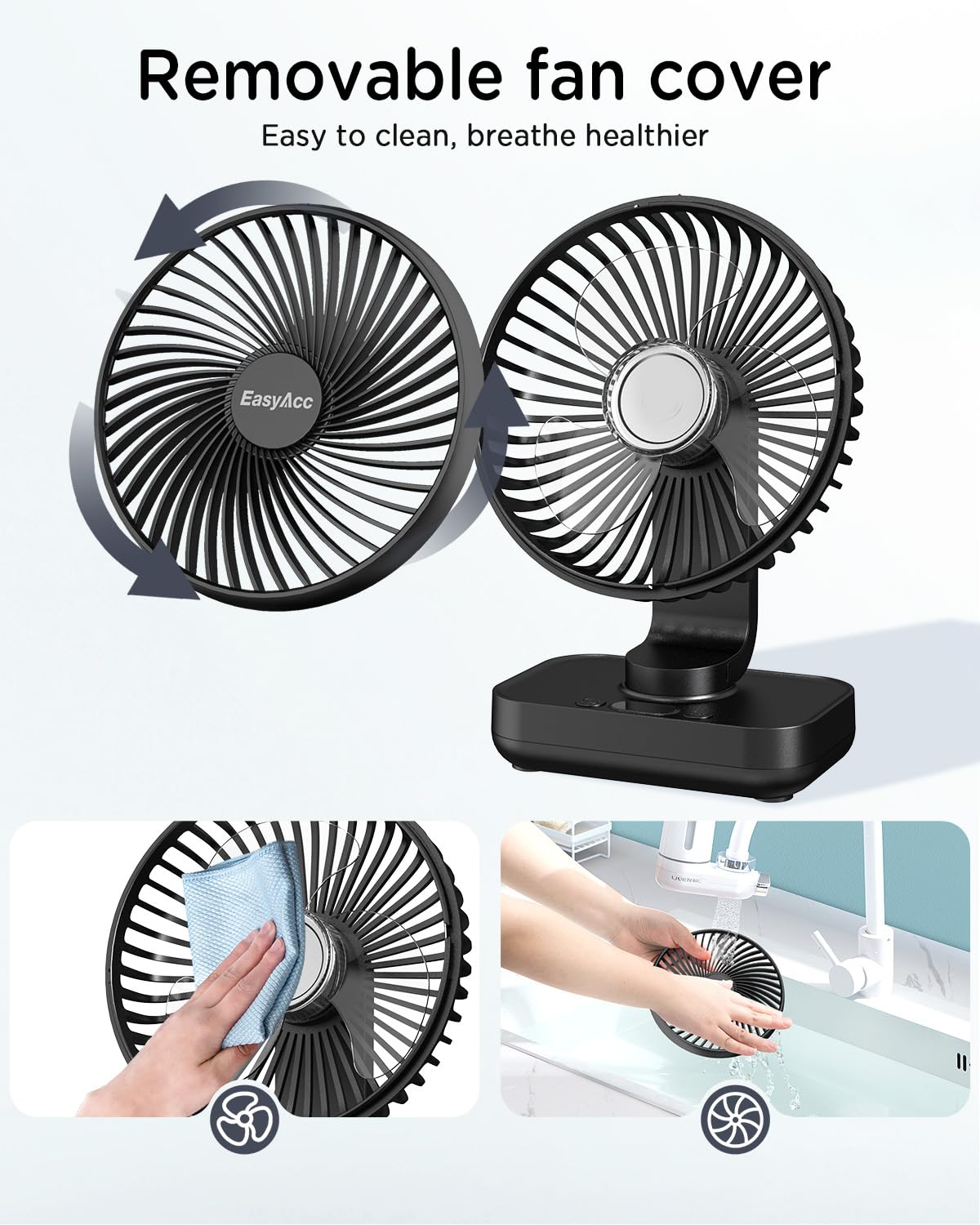 EasyAcc Small Oscillating Fan - 4000mAh, 5-23 Working Time, Rechargeable Desktop Air Circulate Fan with 4 Speed for Home Office