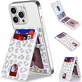Cavor Compatible with Magsafe Wallet, Magnetic Wallet for iPhone 17/16 Pro Max/15 Pro/14 Plus/13/12 mini, Magnetic Card Holder with Adjustable Stand,Leopard White