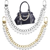 GAQWOK 2 Pcs Pearl Purse Chain Handbag Straps, Metal Shoulder Crossbody Bags Short Handle Replacement Bag Charm Chain, Purse 