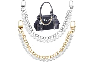 GAQWOK 2 Pcs Pearl Purse Chain Handbag Straps, Metal Shoulder Crossbody Bags Short Handle Replacement Bag Charm Chain, Purse Charms for Handbags(Gold and Silver)