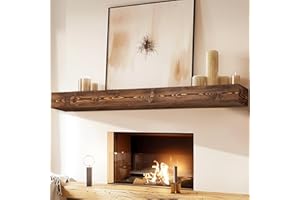 YLYHSST 72" Fireplace Mantel, 5'' Thick Handmade Hollow Solid Wood Wall Long Floating Shelf with Invisible Wood Brackets, Brown