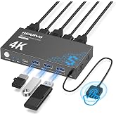Hearvo USB 3.0 HDMI KVM Switch for 2 Computers 1 Monitor, 4K@60Hz, S7232H | Share Keyboard, Mouse, Hard Drives and Printer, EDID Adaptive, 2 USB Cables and Wired Desktop Controller,