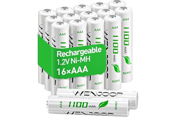WENJOOP AAA Rechargeable Batteries 16-Pack, 1100mAh High-Capacity NiMH, 1200 Cycles, Low Self-Discharge – Ideal for Toys, Rem
