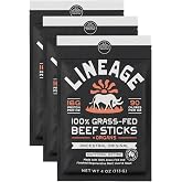 Lineage Provisions Grass Fed Beef Sticks, 3-Pack | Ancestral recipe with 16g protein per oz, air dried high protein snack for energy and everyday snacking.