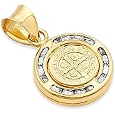 14K Yellow Gold Double Sided Round Religious Charm Pendant