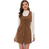 Allegra K Corduroy Overall Dress for Women's Fall Scoop Neck Sleeveless Button Down Casual Pinafore Dresses