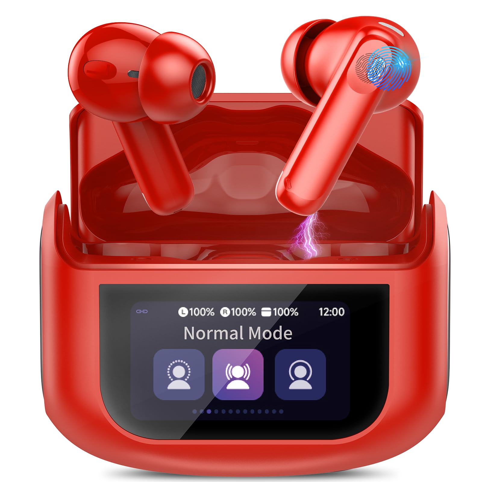 Thunelec Wireless Earbuds with Touch Screen, 2026 New Bluetooth 5.4 Headphones with ANC/ENC Mic, 50H HiFi Stereo Ear Buds with 5 EQ Modes, Transparency Mode, IPX7 Earphones for Running/Fitness, Red