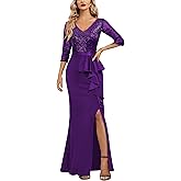 MISSMAY Women's Elegant Sequin V-Neck Evening Party Mermaid Long Dress
