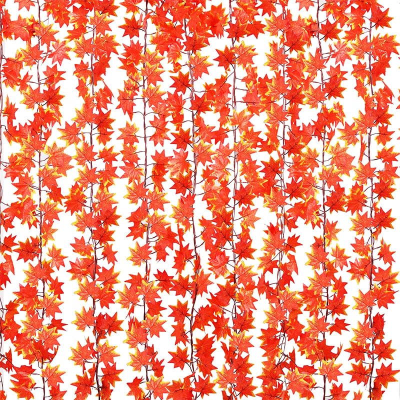 12 Pack Autumn Fall Leaf Garland, Autumn Decorations, Artificial Leaves, Hanging Fall Vines Maple Garland for Home Garden Wall Backdrop Fireplace Wedding Party Halloween Christmas Thanksgiving Decor