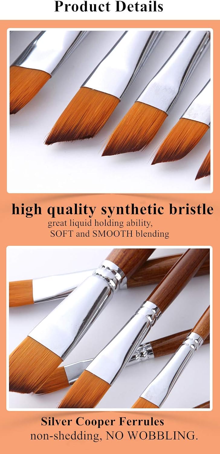 Paint Brush Set Artist Painting Brushes for Art Painting for Watercolors,Acrylics,Inks,Gouache,Oil and Tempera (Angular 13pcs Longer Handle) - Image 5