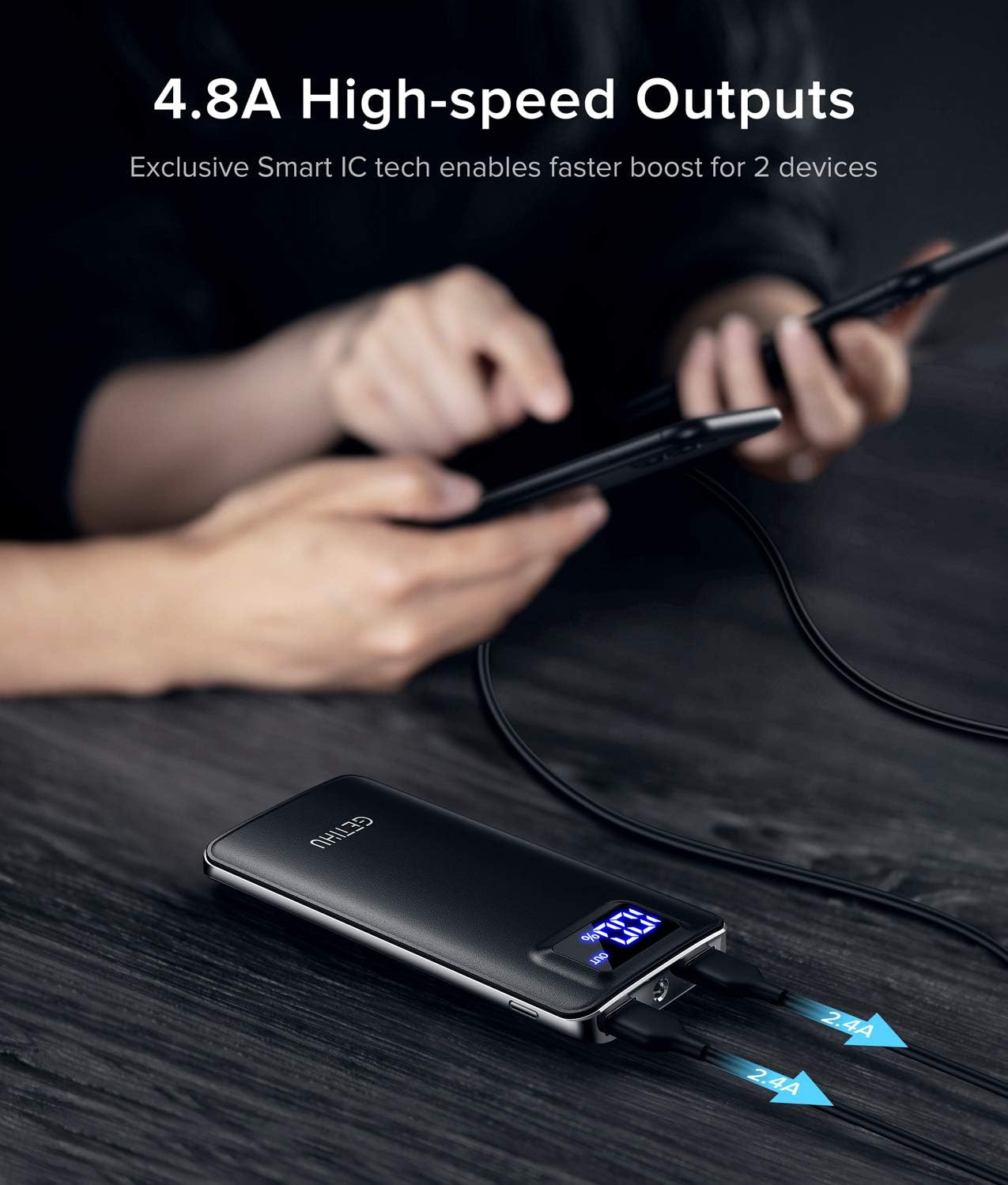 GETIHU Portable Charger, LED Display 10000mAh Power Bank, 4.8A 2 USB Ports High-Speed Battery Pack with Flashlight for iPhone 11 Pro X 8 7 6S Plus Samsung Galaxy S20 S10 Note 10 Google LG Oneplus iPad