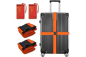 LEEHOOM 4 Pack Luggage Straps Suitcase Tags Set,Adjustable Suitcase Belts TSA Approved Silicone Luggage Tags Travel Suitcase Tags with Name ID Card for Luggage Suitcase Travel Accessories - Orange