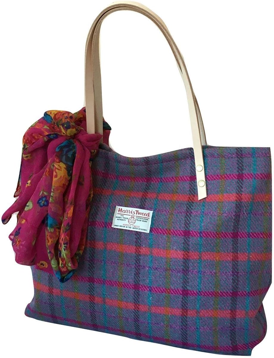 The Large Runner Bag in Harris Tweed Evening Heather Plaid Design