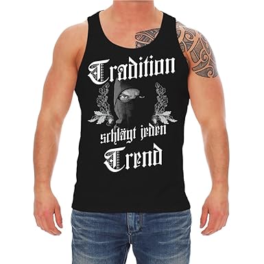 No Fight No Glory Männer und Herren Trägershirt Tradition schlägt jeden Trend (mit Rückendruck) Größe M - 8XL