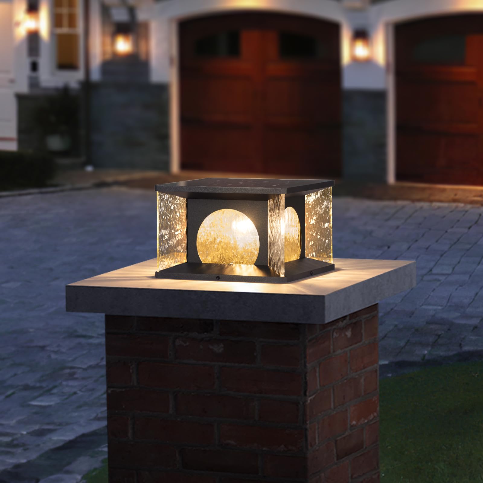 Photo 1 of MVBT Solar Post Light Outdoor, 11.8" Modern LED Column Lamp IP54 Waterproof Pillar Lights 3000K Patio Entrance Landscape Lighting Fence Deck Cap Lantern for Garden Yard Driveway Pathway Decor