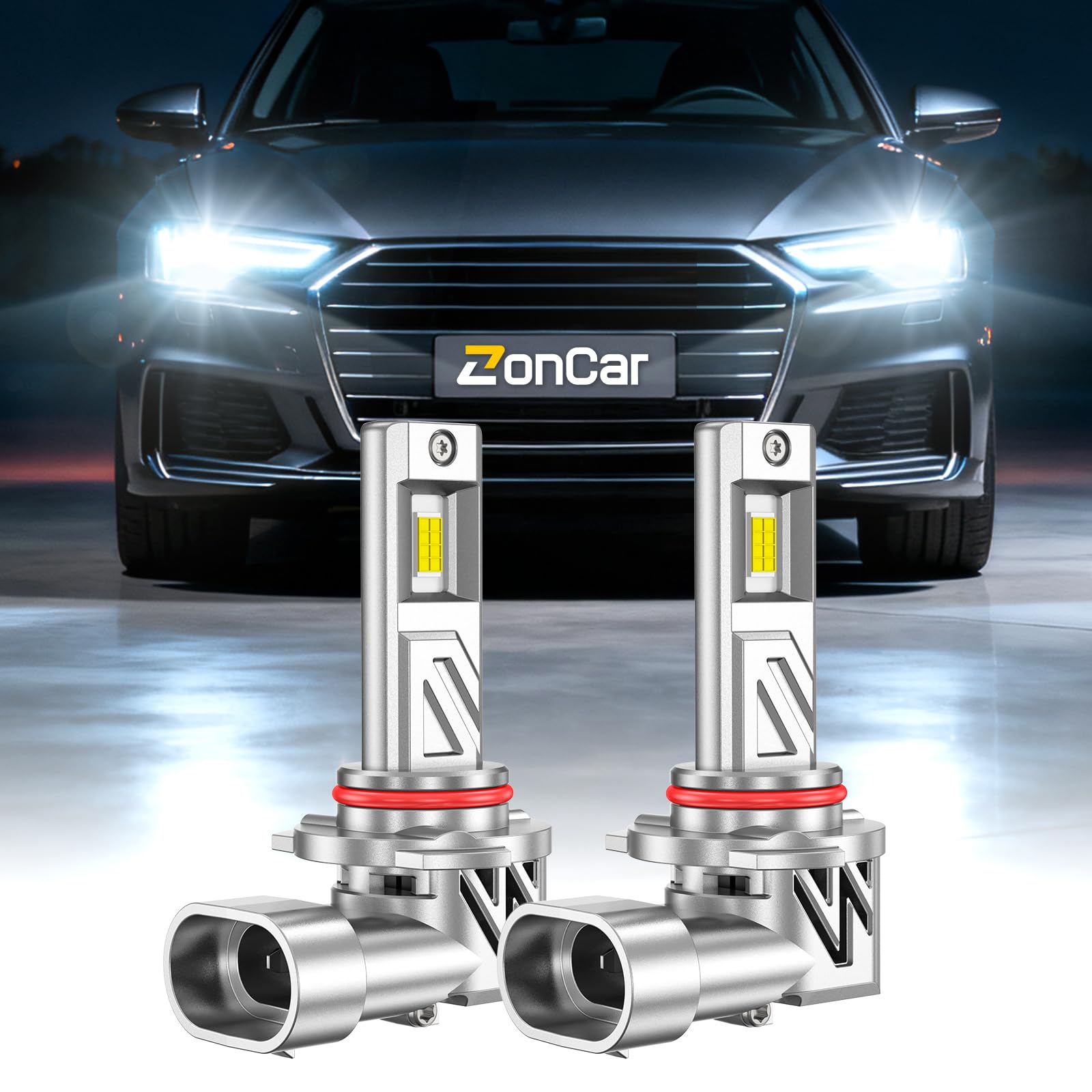 Photo 1 of ZonCar 9005 LED Driving Bulb, 800% Super Bright HB3/9005 HeadLight Bulbs, 6500K Cool White with Fan, Real 1:1 Stock Size Easy Plug-N-Play, IP68 Waterproof HB3/9005 Lights, 2 Pack