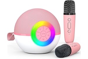 Heroange Karaoke Microphone Machine Toys for Kids Adults, Mini Portable Bluetooth Speaker with 2 Wireless Mics, Christmas Birthday Gifts for Boys Girls Ages 3 4 5 6 7 8 9 10 11 12+Year Old Pink
