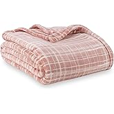 Berkshire Blanket-Classic Heavyweight Soft Printed VelvetLoft® Plush Blanket, Full/Queen Size Soft Fuzzy Warm Blanket for Couch Sofa Bed, Watercolor Plaid Blush, 90in x 90in