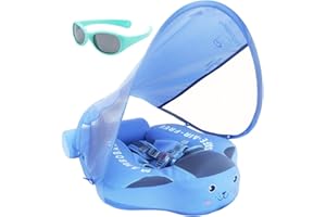 V CONVEY Mambobaby Float with Canopy and Tail New Upgraded Non-Inflatable Baby Pool Float Mambo Float Swim Trainer Solid Infant Swim Float Adjustable Pearl Foam Baby Swim Ring