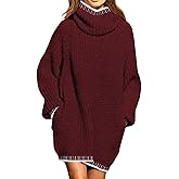 Pink Queen Women's Oversized Turtleneck Sweater Dress 2025 Casual Loose Long Sleeve Fall Winter Knit Mini Dress with Pockets