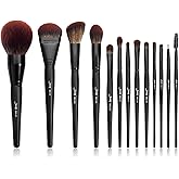 Jessup Full Makeup Brushes Set 13pcs, Professional Vegan Foundation Powder Contour Blush Highlight Eyeshadow Blending Concealer Spoolie EyeLiner Brush, Phantom Black T300