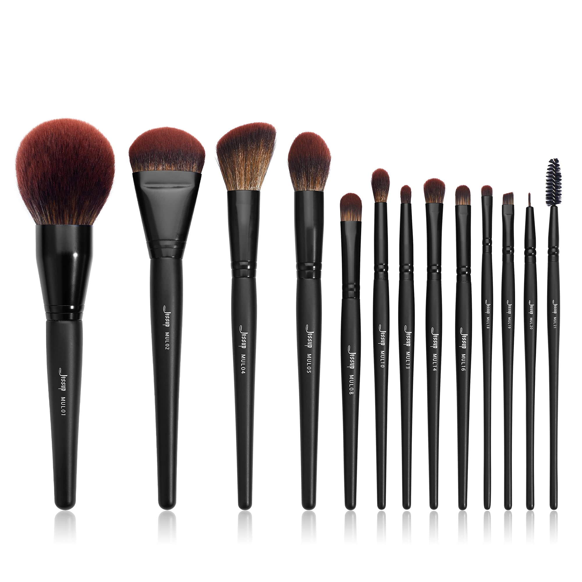 Jessup Makeup Brushes Set 13pcs, Professional Vegan Foundation Powder Contour Blush Highlight Eyeshadow Blending Concealer Spoolie EyeLiner Brush, Phantom Black T300
