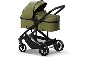 newyoo Infant Stroller with Bassinet Mode, Nestro 516M, Baby/Newborn Strollers w Convertible/Reversible Seat & Cup Holder, Coches para Bebes, 2-in-1 Rear-Facing Pram, Green