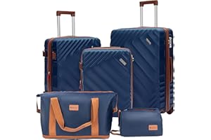 ROSAMO 5 piece Luggage Set Expandable Suitcase 22x14x9 Airline Approved Carry on, ABS Hard Case Suitcases with Spinner Wheels, TSA Lock, (DarkBlue, 5 Piece Sets(20/24/28/DB/TB))